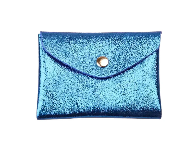 Porte-monnaie Double Cuir - Bleu métallisé