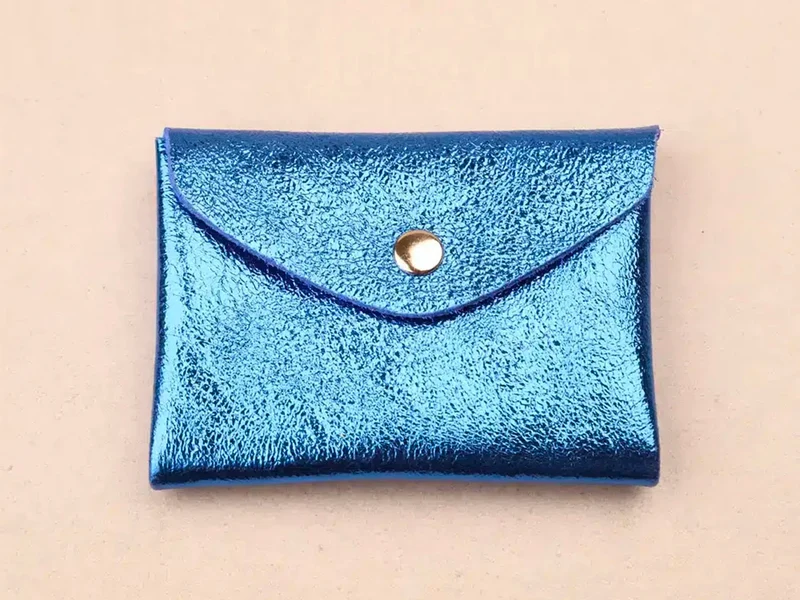 Porte-monnaie Double Cuir - Bleu métallisé