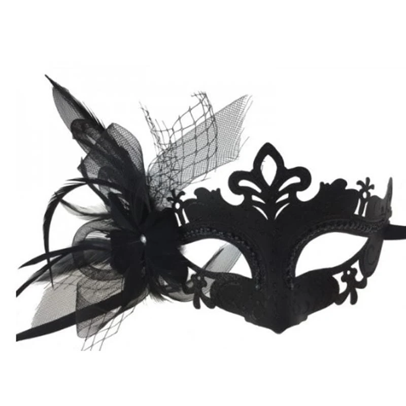 Black mask with feather