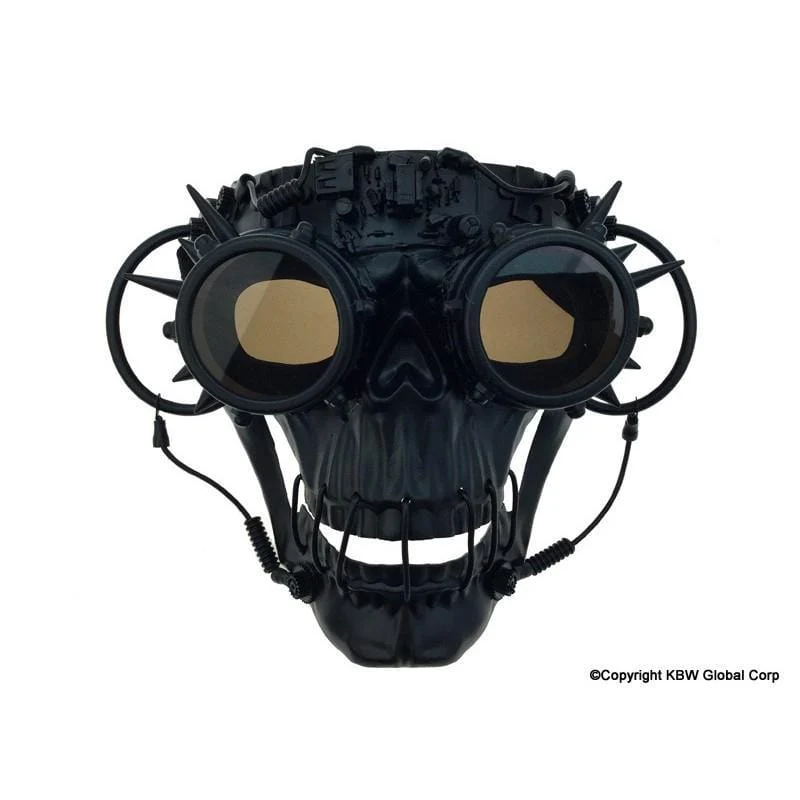 Black steampunk skull mask with goggles