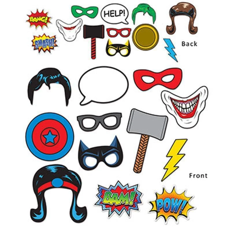 Superhero photo booth props, 12 per package