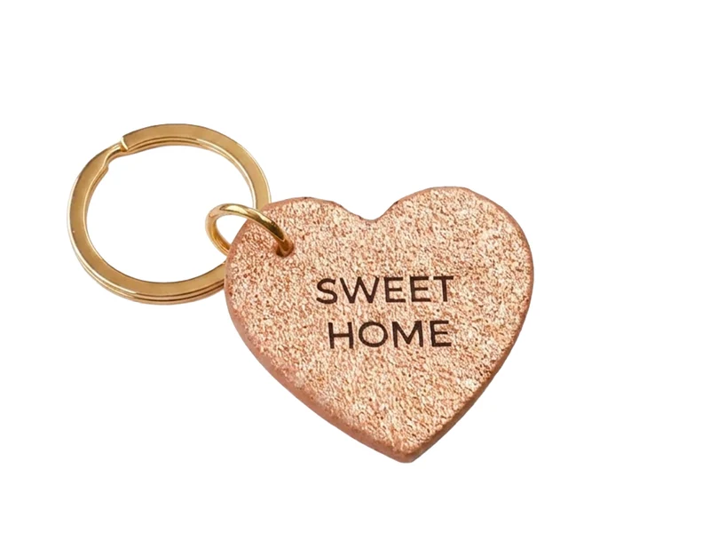Porte clé SWEET HOME en cuir cœur rose gold - Les Cléias