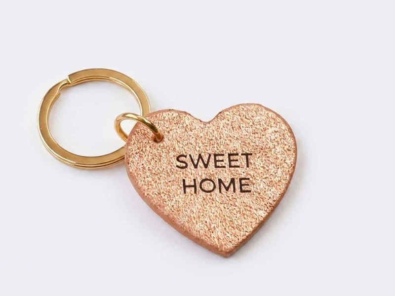 Porte clé SWEET HOME en cuir cœur rose gold - Les Cléias