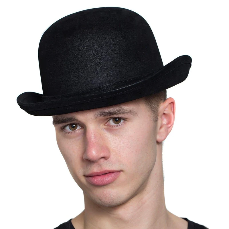 Black leatherlike derby hat for adults