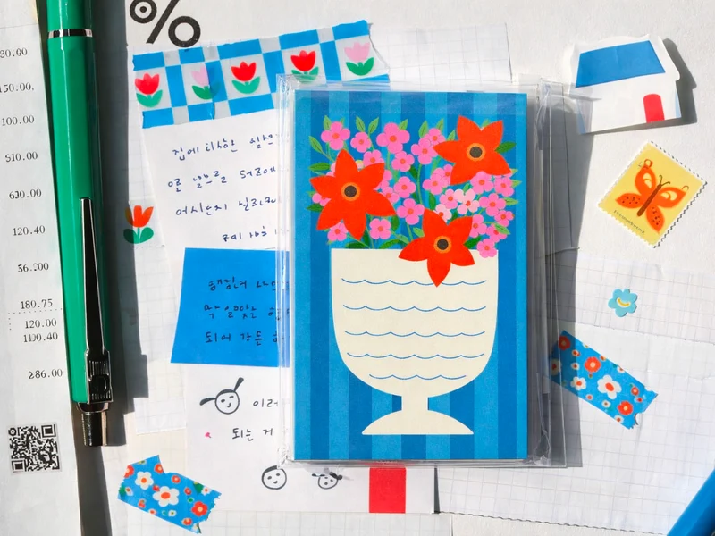 Mini bloc memo vase fleurs rouges écloses - Fruit fries Design Lab