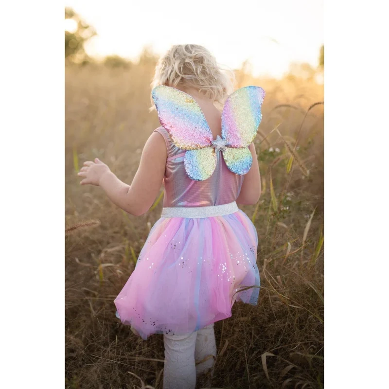 Rainbow Sequins Royal Fairy Princess Skirt Set for Kids, Skirt, Wand and Wings