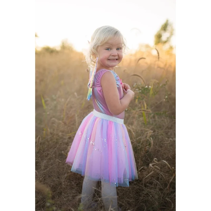Rainbow Sequins Royal Fairy Princess Skirt Set for Kids, Skirt, Wand and Wings