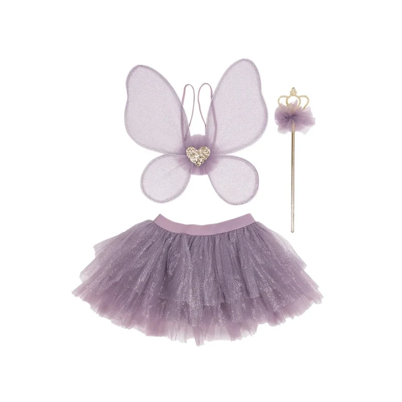Purple Royal Fairy Princess Skirt Set for Kids, Skirt, Wand and Wings