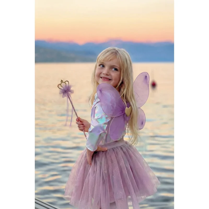 Purple Royal Fairy Princess Skirt Set for Kids, Skirt, Wand and Wings