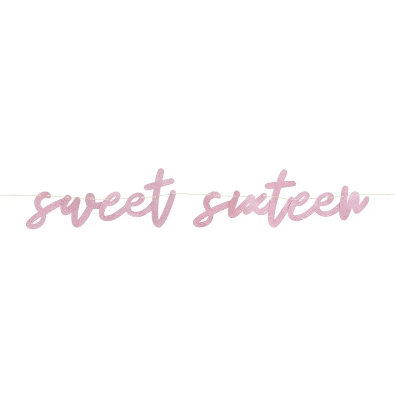 Blush Sweet 16 Birthday Glitter Letter Banner, 84 Inches, 1 Count