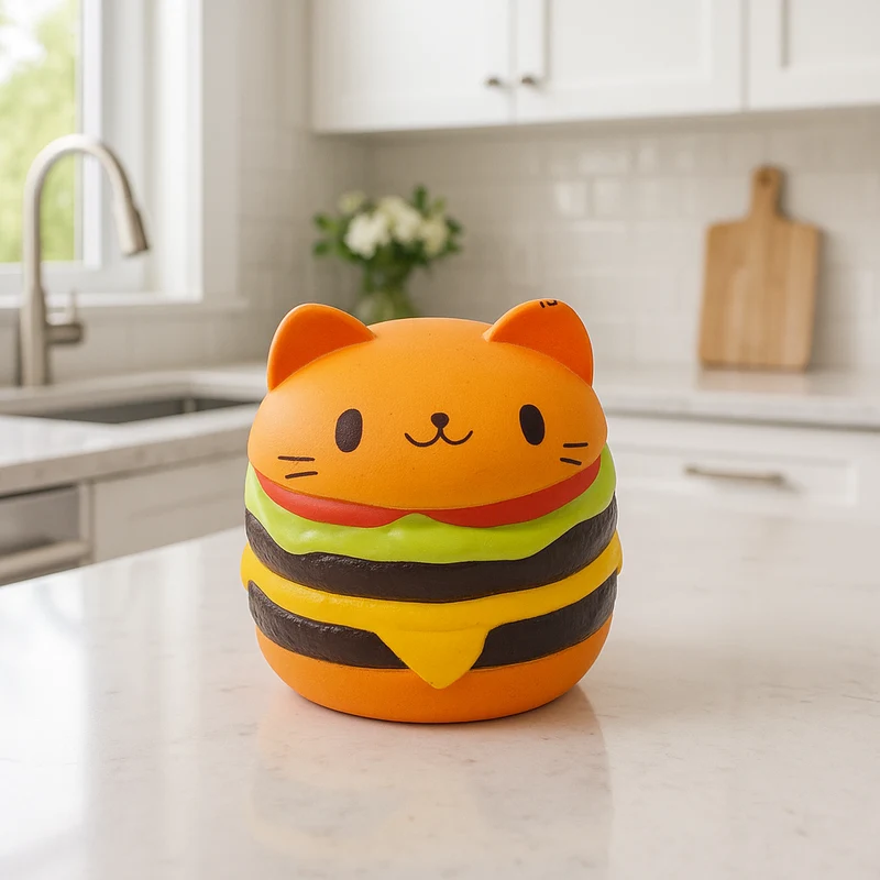 Squishy Burger Chat Kawaii – Jouet Anti-Stress