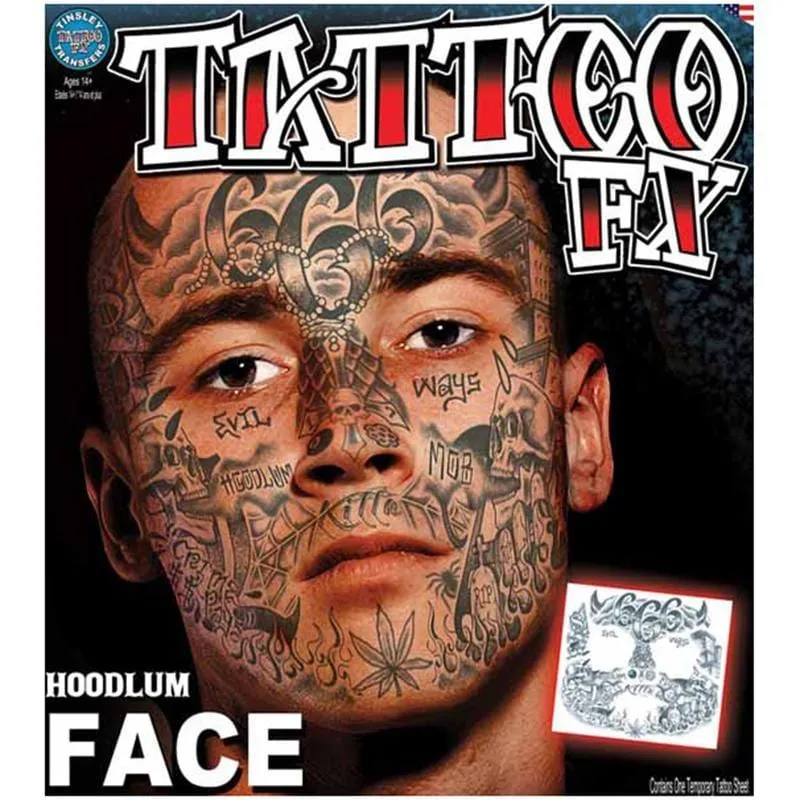 Hoodlum face temporary tattoo