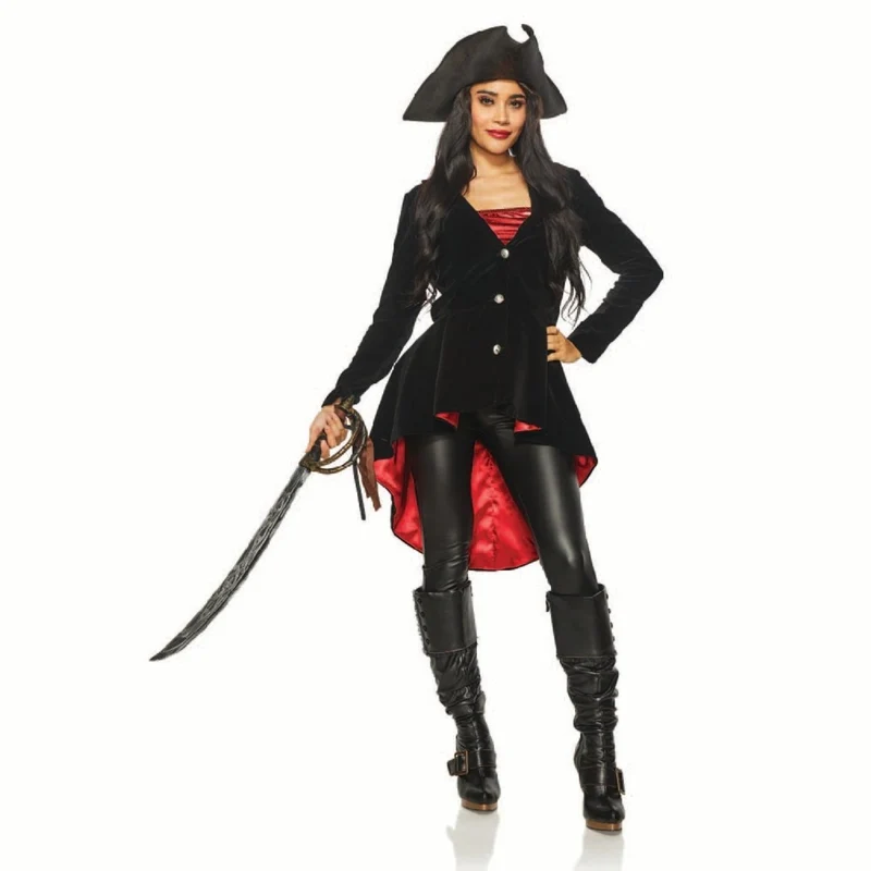 Deluxe Pirate Jacket for Adults, Black and Red Jacket