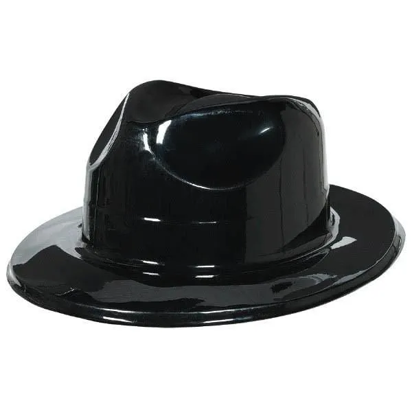Black plastic fedora hat for adults