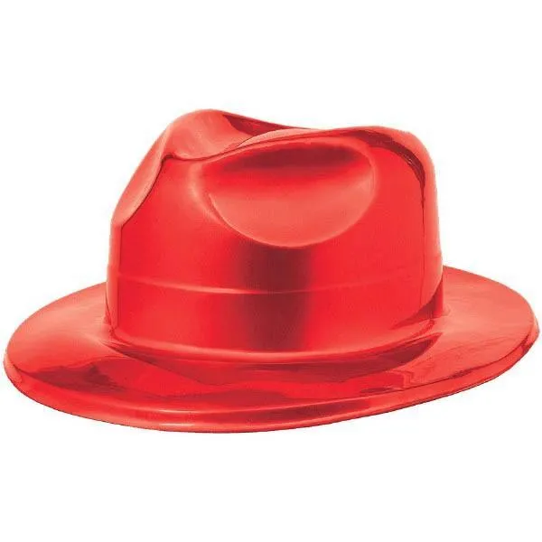 Red plastic fedora hat for adults