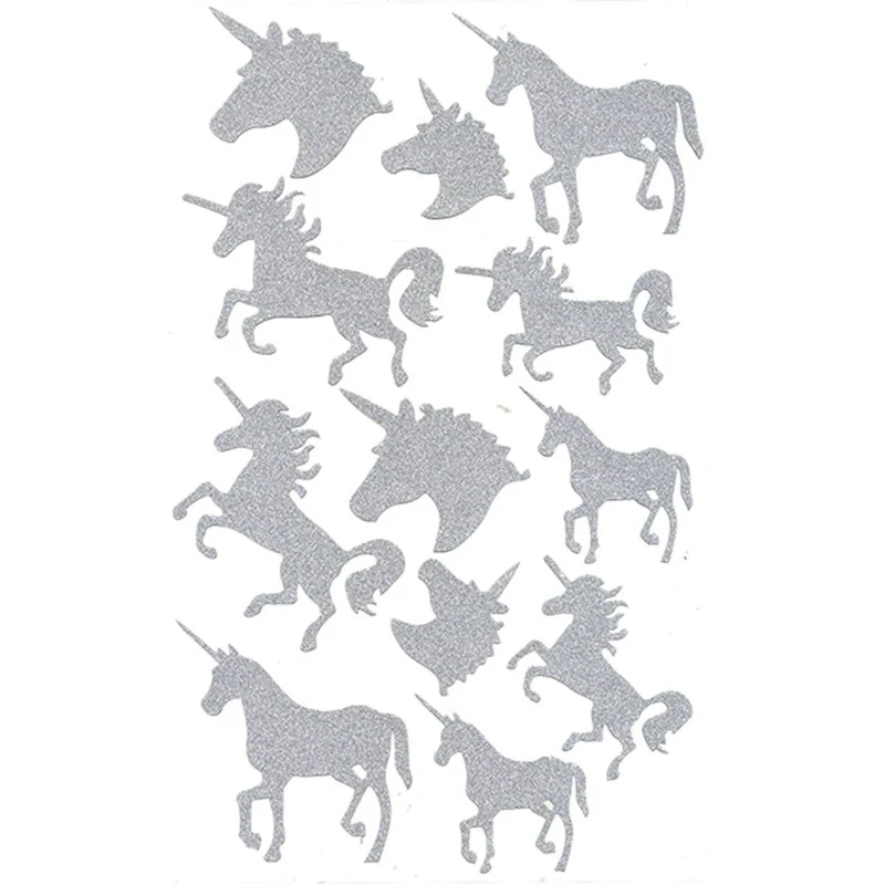 Silver unicorn stickers, 12 per package