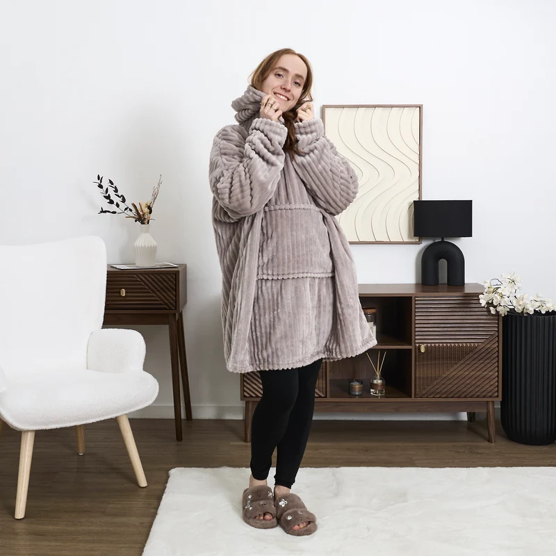 SWEAT XXL COCOON COTELE A CAPUCHE GRIS CLAIR