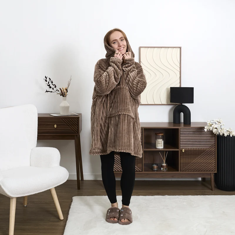 SWEAT XXL COCOON COTELE A CAPUCHE TAUPE