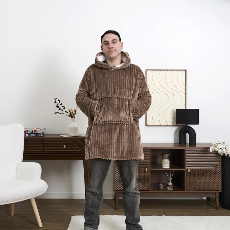 SWEAT XXL COCOON COTELE A CAPUCHE TAUPE