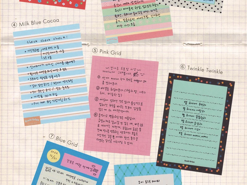 Bloc memo bleu raye scrapbooking - Fruit Fries Design Lab