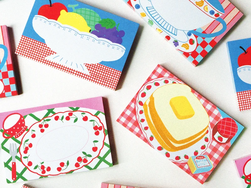 Mini bloc memo assiettes cerises - Fruit fries Design Lab