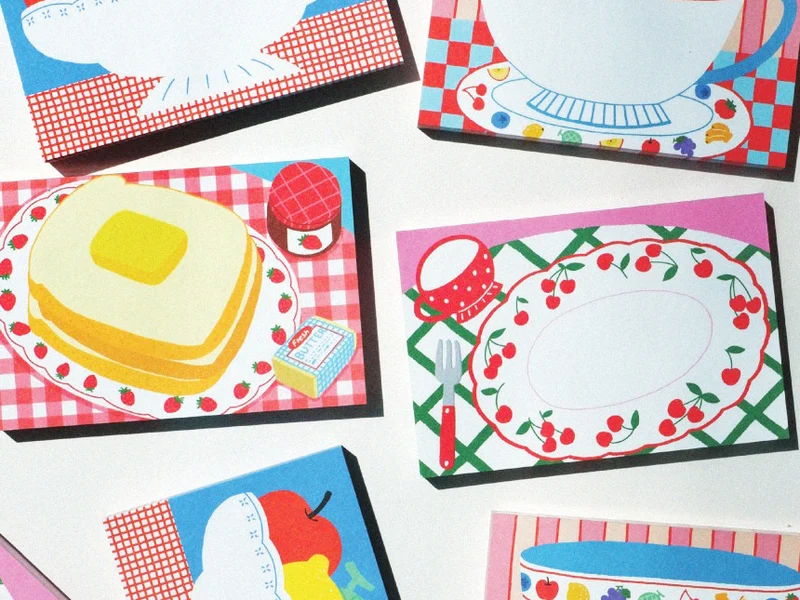 Mini bloc memo assiettes cerises - Fruit fries Design Lab