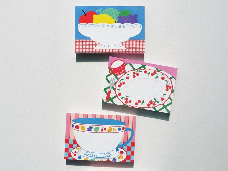 Mini bloc memo assiettes cerises - Fruit fries Design Lab