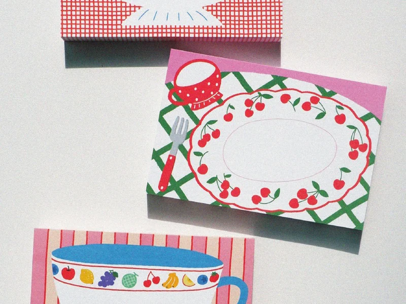 Mini bloc memo assiettes cerises - Fruit fries Design Lab
