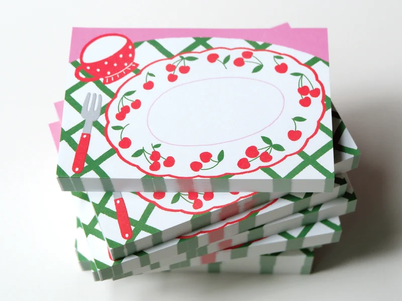Mini bloc memo assiettes cerises - Fruit fries Design Lab