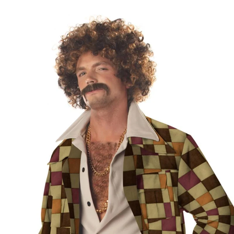 Disco dirtbag wig & mustache set for men