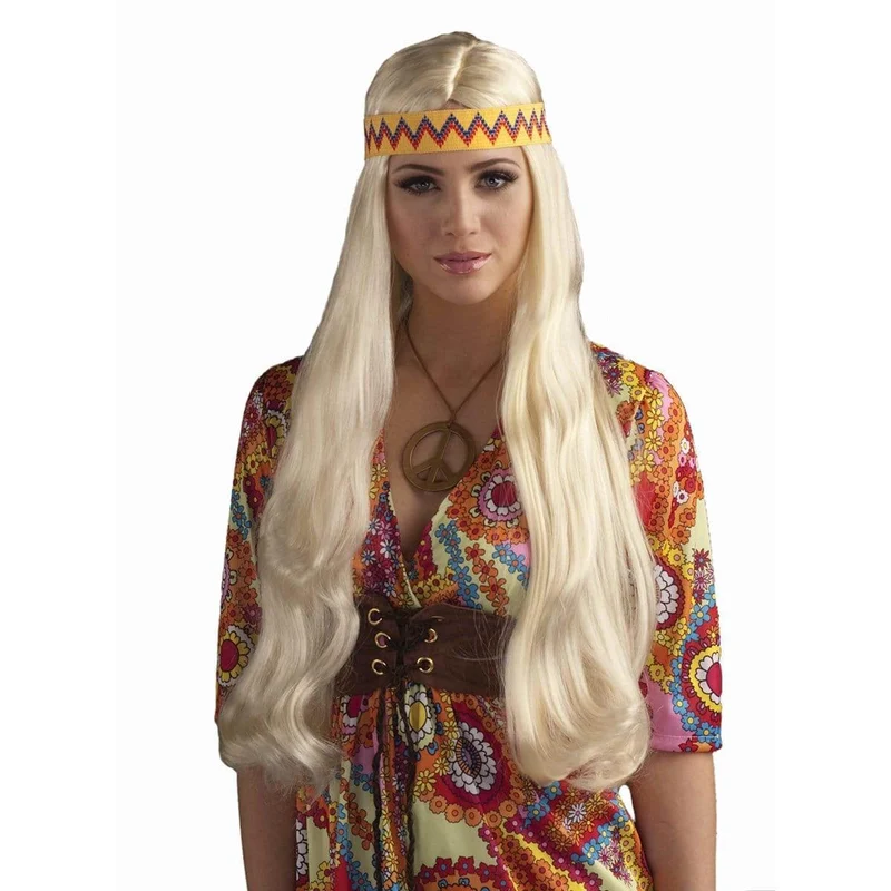 Blonde hippie chick wig with headband for women