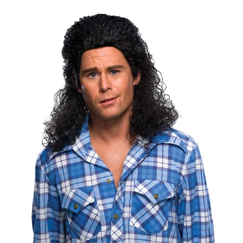 Black perm mullet wig for men