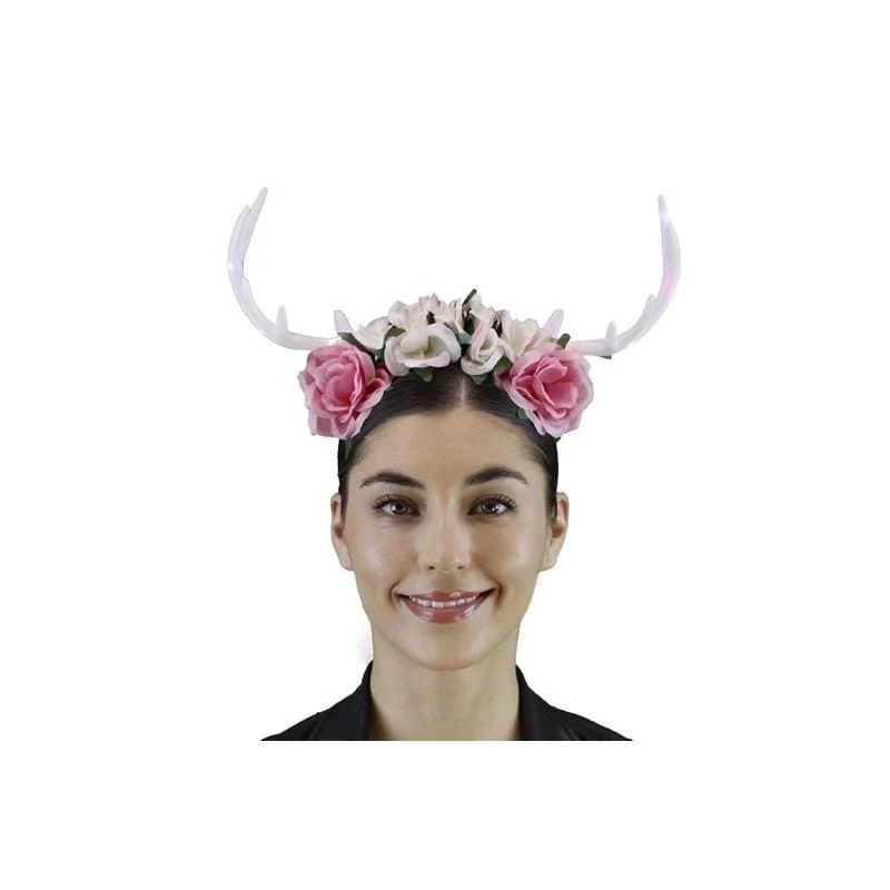Headband with white antlers and flowers for adults