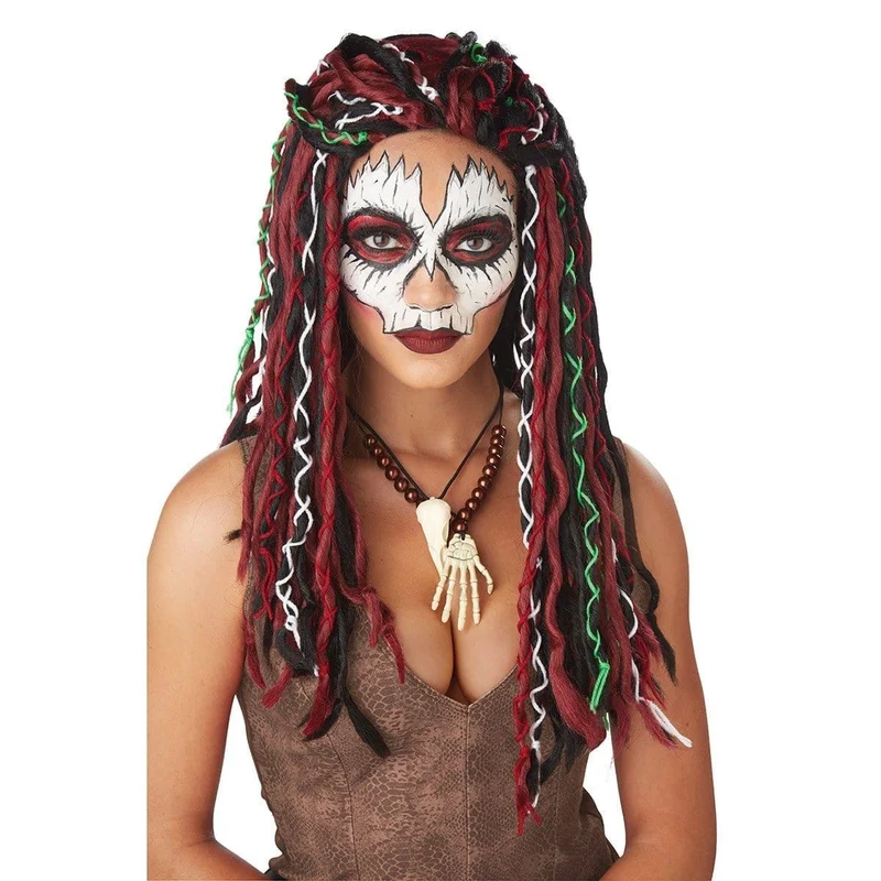 Burgundy & black voodoo priestess wig for women