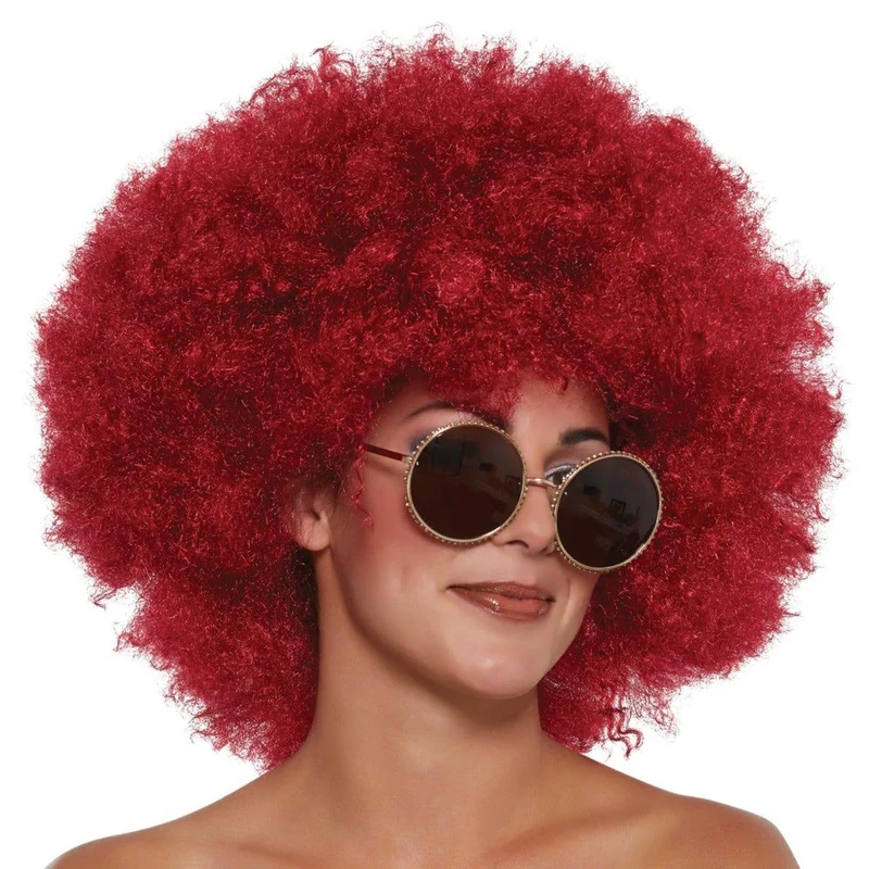Dark red Super Freak Afro wig for adults