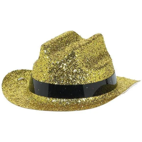 Gold glitter mini cowboy hat for adults