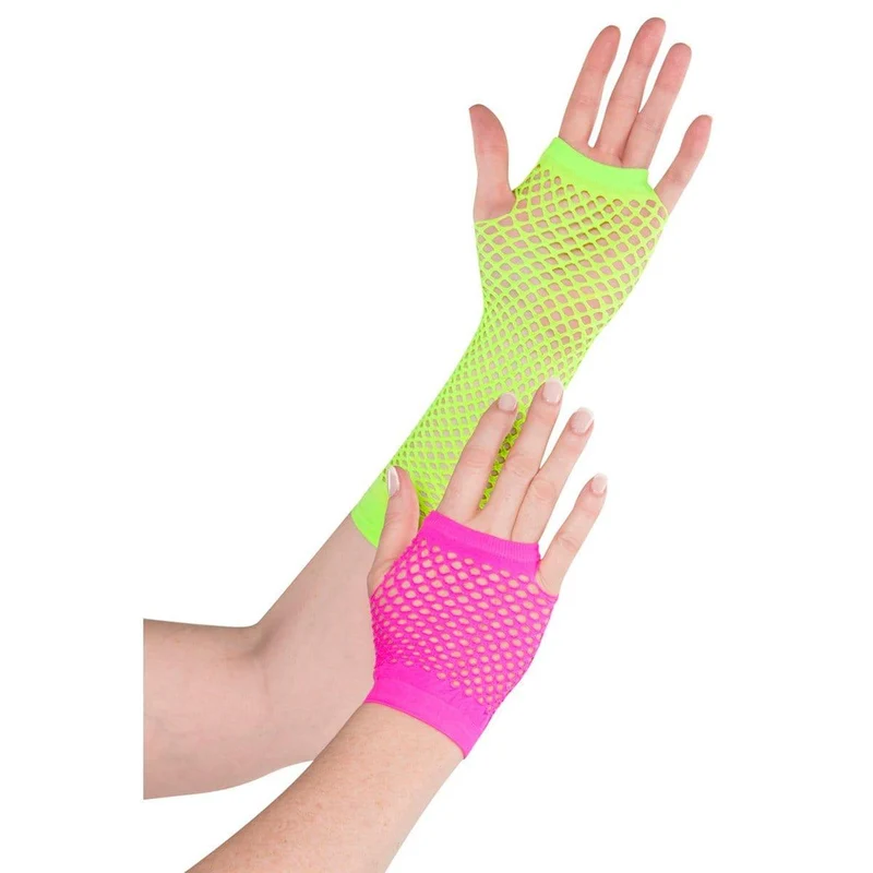 Neon fishnet glove set for adults