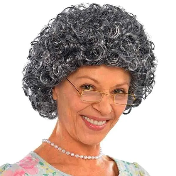 Grey granny curl wig for women