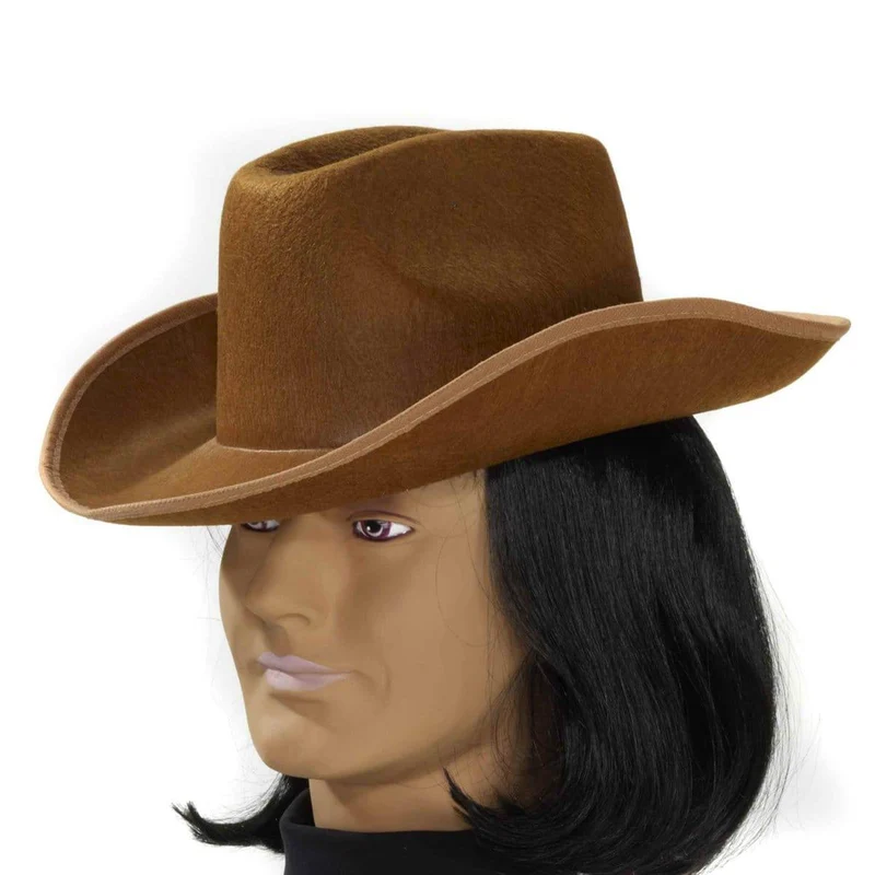 Brown felt cowboy hat with feather for adults