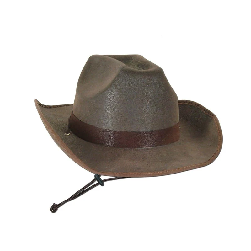 Brown faux leather western cowboy hat
