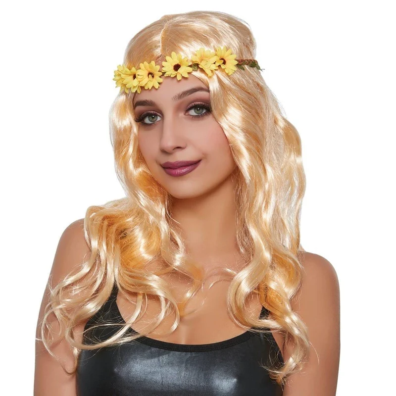 Blonde ombre Festival wig with flower headband for women