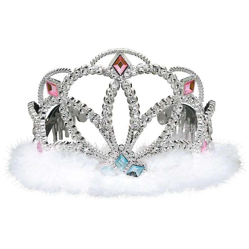Silver electroplated tiara with marabou for girls