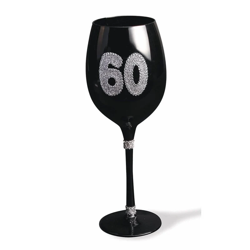 60th Birthday - Black Wine Glass