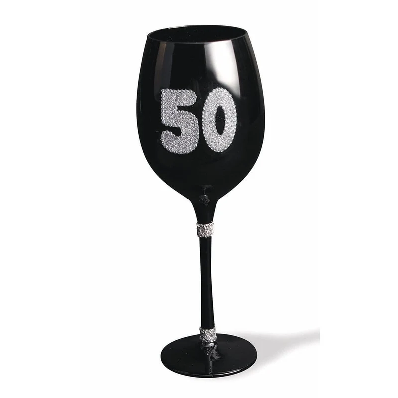 50th Birthday - Black Wine Glass