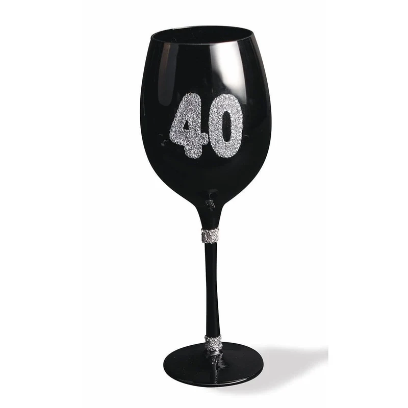 40th Birthday - Black Wine Glass