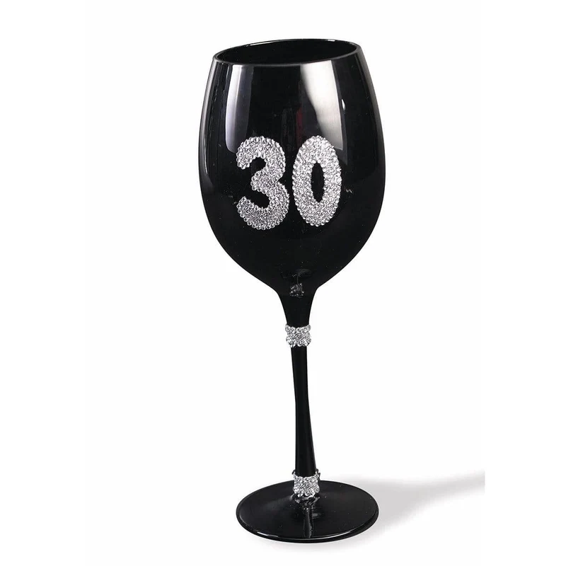 30th Birthday - Black Wine Glass