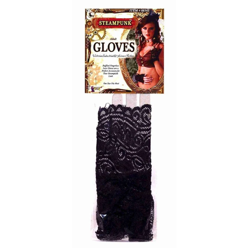 Steampunk black lace gloves for adults