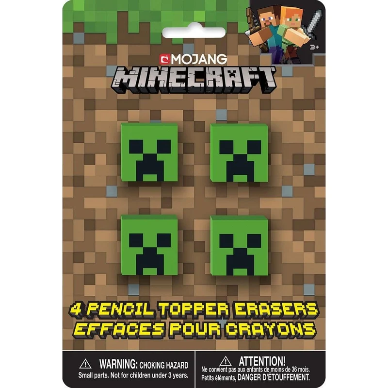 Minecraft pencil erasers, 4 per package