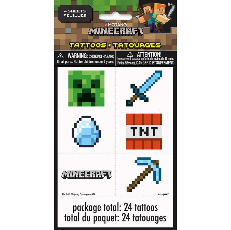 Minecraft temporary tattoos, 24 per package