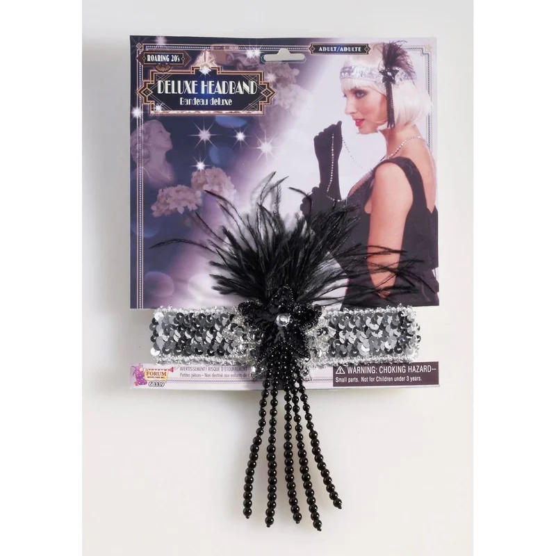 Silver flapper headband with feathers